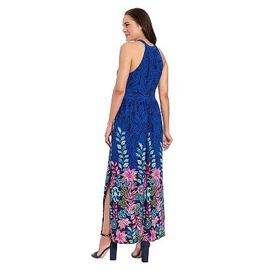 Women's London Times Shirred Halter Keyhole Maxi Dress