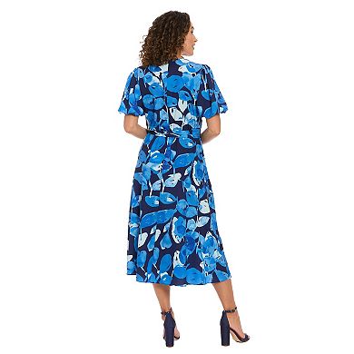 Women's London Times Bubble Sleeve Surplice Midi Wrap Dress