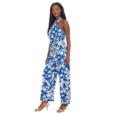 Women's London Times Criss Cross Bodice Jumpsuit With Sash Belt