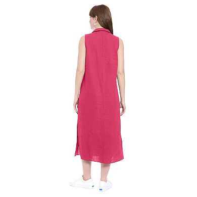 Women's London Times Collared Popover Linen Maxi Dress