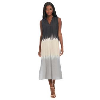 Women's London Times Collared Popover Linen Maxi Dress