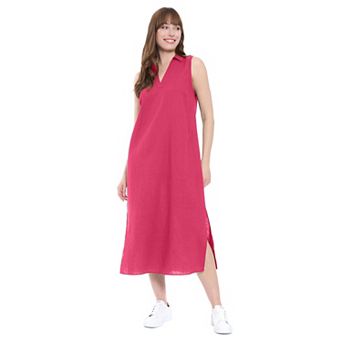 Women's London Times Collared Popover Linen Maxi Dress
