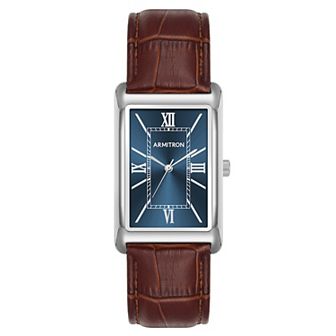 Armitron Men's Brown Leather Strap Tank Watch - 20-5615NVSVBN