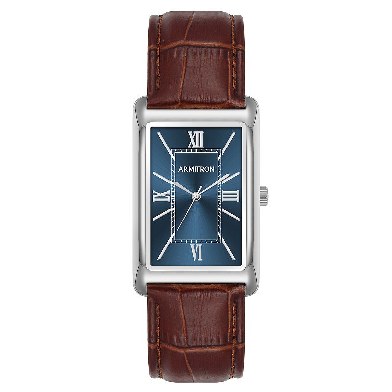 Armitron Men's Brown Leather Strap Tank Watch - 20-5615NVSVBN, Size: 28 mm, Blue