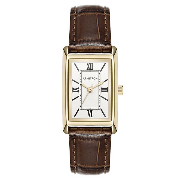 Armitron Women's Leather Strap Tank Watch 75-5959SVGPBN