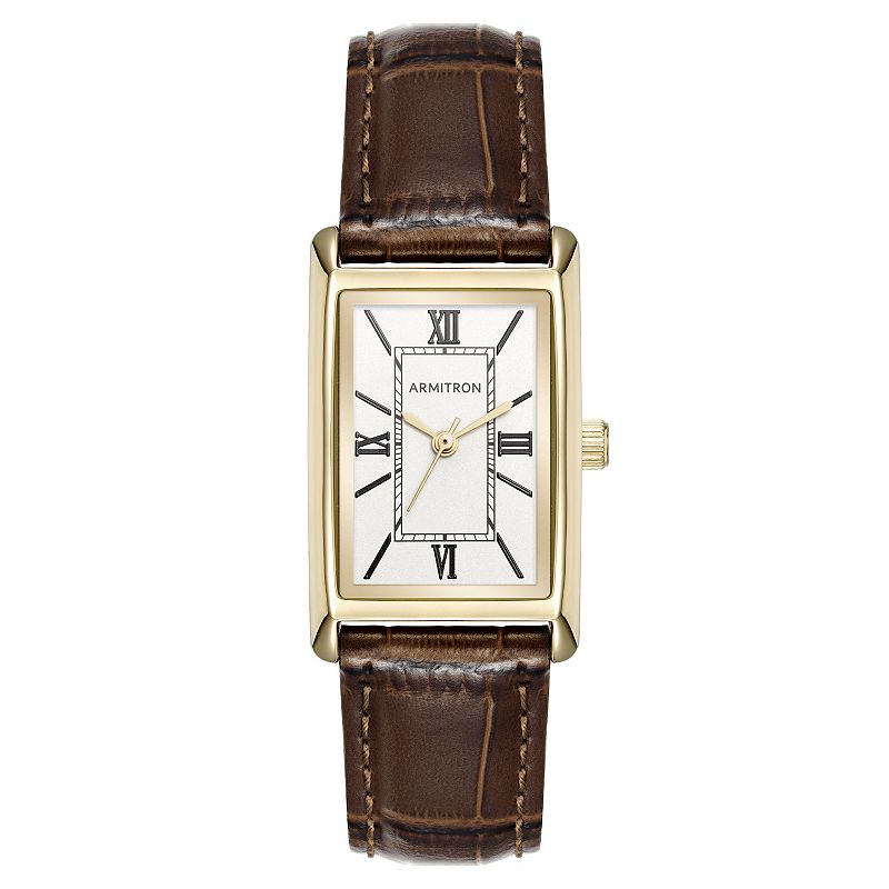 Armitron Women's Leather Strap Tank Watch - 75-5959SVGPBN, Size: 20MM, Two Tone