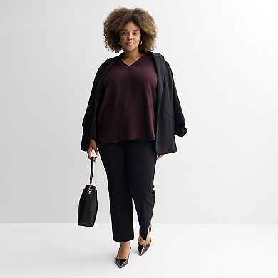 Plus Size Nine West Long Bishop Sleeve V-Neck Tunic