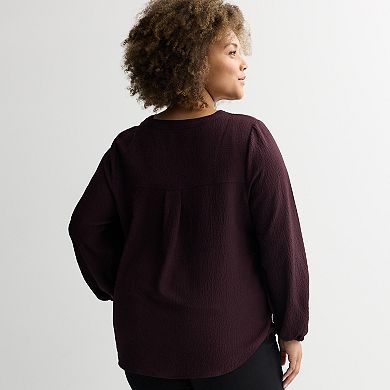 Plus Size Nine West Long Bishop Sleeve V-Neck Tunic