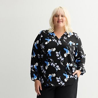 Plus Size Nine West Long Bishop Sleeve V-Neck Tunic