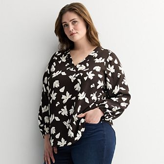 Plus Size Nine West Long Bishop Sleeve V-Neck Tunic