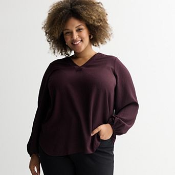 Plus Size Nine West Long Bishop Sleeve V-Neck Tunic