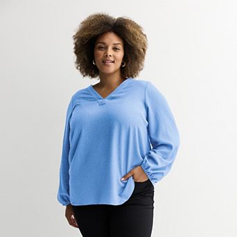 Plus Size Nine West V-Neck Bishop Sleeve Tunic