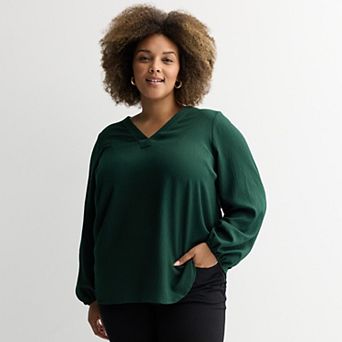 Plus Size Nine West Long Bishop Sleeve V-Neck Tunic