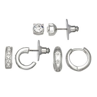 Napier Silver Tone 3-Pair Cubic Zirconia Social Earring Set