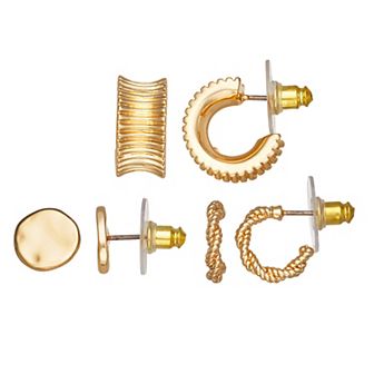 Napier Gold Tone 3-Pair Studded Huggies Earring Set
