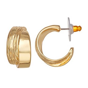 Napier Gold Tone Textured C-Hoop Earrings
