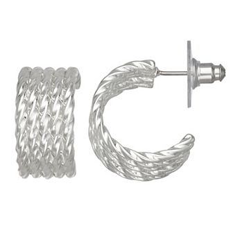 Napier Silver Tone Rope Hoop Earrings