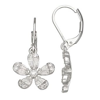 Napier Silver Tone Cubic Zirconia Social Drop Earrings
