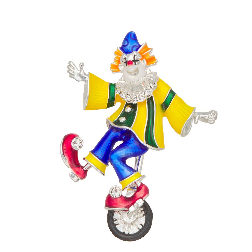Broche Vintage Émaillée - Clown Sur Monocycle Ancien - Bijou De Collection Occasion