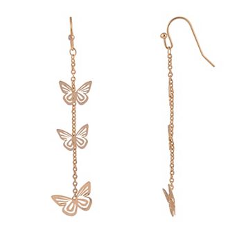 Emberly Gold Tone Butterfly Linear Nickel Free Earrings