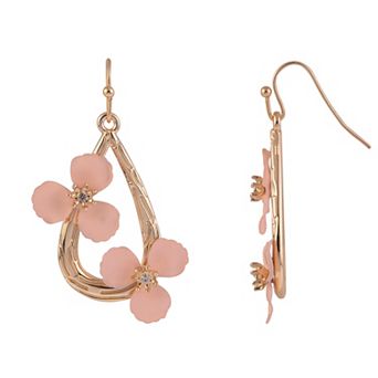 Emberly Gold Tone Pink Flower Teardrop Nickel Free Earrings