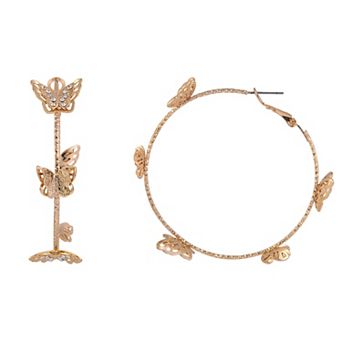 Emberly Gold Tone Filigree Butterfly Nickel Free Hoop Earrings