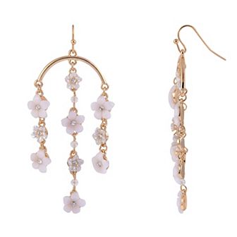 Emberly Gold Tone Pink Flower Nickel Free Chandelier Earrings