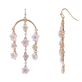 Emberly Gold Tone Pink Flower Nickel Free Chandelier Earrings