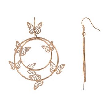 Emberly Gold Tone Butterfly Double Ring Earrings