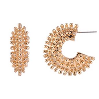 Emberly Gold Tone Raised Beaded Nickel Free C-Hoop Earrings