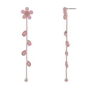 Emberly Gold Tone Pink Flower Linear Nickel Free Earrings