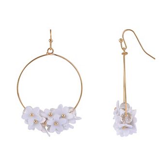 Emberly Gold Tone White Flower Open Ring Nickel Free Earrings