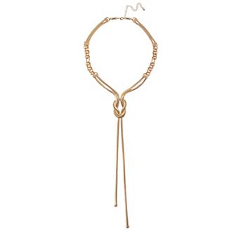Emberly Gold Tone 2-Row Herringbone Chain Y-Necklace