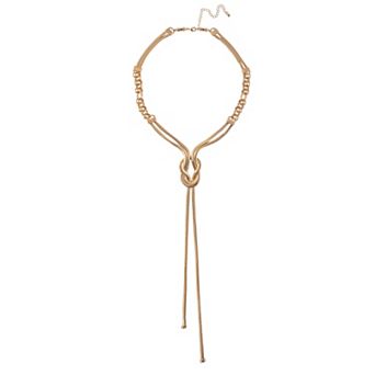 Emberly Gold Tone 2-Row Herringbone Chain Y-Necklace