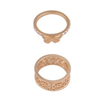 Emberly Gold Tone Butterfly 2 pc Ring Set - Size 9