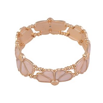 Emberly Gold Tone Simulated Mother-Of-Pearl Flower Stretch Bracelet