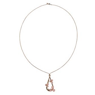 Emberly Gold Tone Pink Flower Teardrop Pendant Necklace