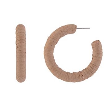 Emberly Tan Raffia Wrapped Hoop Earrings