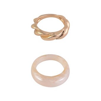 Emberly 2 pc Gold Tone and Cream Ring Set