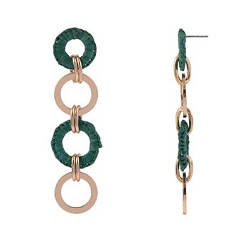 Emberly Gold Tone and Green Fabric Wrapped Earrings