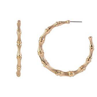Emberly Gold Tone Bamboo Post Hoop Earrings