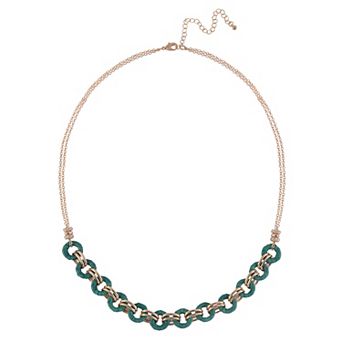 Emberly Gold Tone and Green Round Link Long Necklace