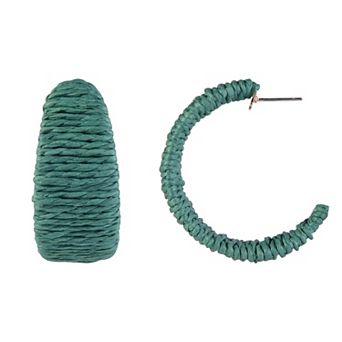 Emberly Green Raffia Wrapped Hoop Earrings