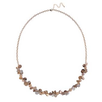 Emberly Gold Tone Long Necklace with Round Shells and Wood Beads