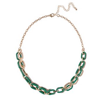 Emberly Gold Tone and Green Oval Link Collar Necklace