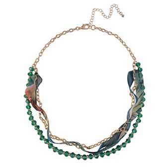 Emberly Gold Tone and Green Stone Layered Necklace