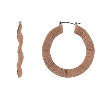 Emberly Tan Fabric Wrapped Hoop Earrings