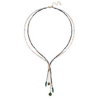Emberly Gold Tone and Twisted Fabric Lariat Necklace with Beads and Charms