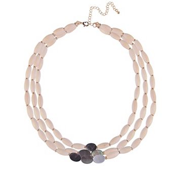 Emberly 3 Row Wood Bead Necklace with Oval Shells