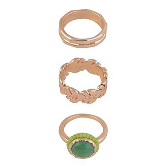 Emberly 3 pc Gold Tone and Green Stone Ring Set